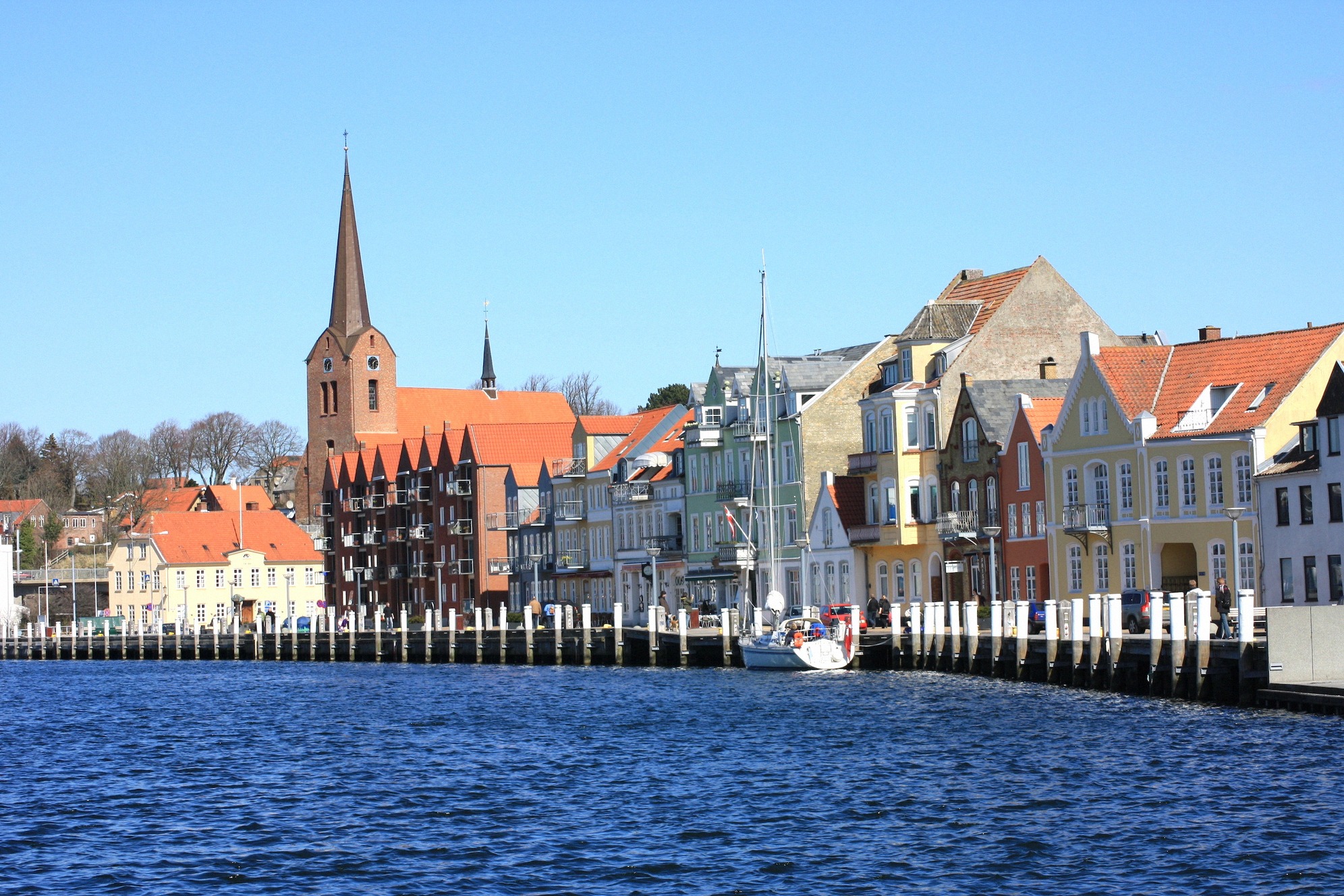 The colourful harbour front of Sønderborg on the island of Als, on the way to the ferry terminal in Fynshav.