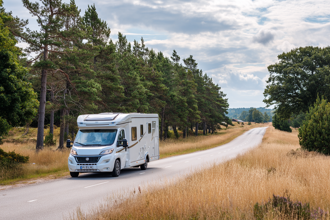 Asuntoauto Scandlines-lautan ajoneuvokannella matkalla Tanskaan